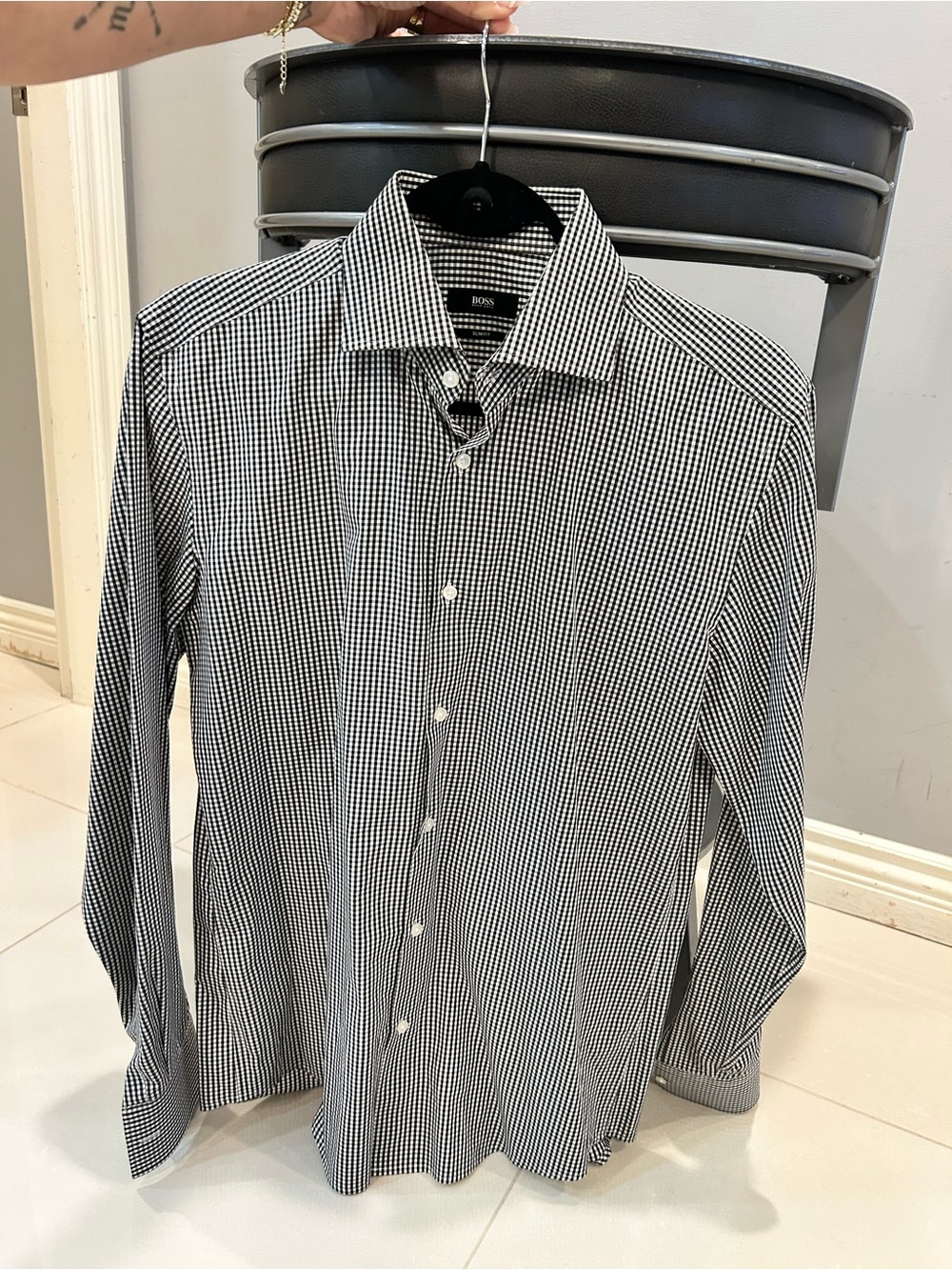 Boss Black & White Micro-Check Dress Shirt